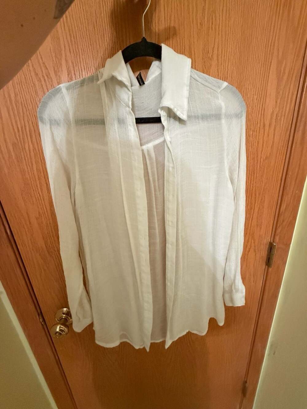 PrettyLittleThing Button Down Shirt Size USA 6 White Sheer Long Sleeve